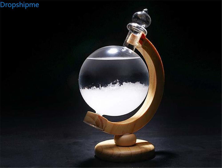 BowLift | Storm Glass Weather Predicting Forecast Bottle Crystal Desktop Barometer with Wooden Base