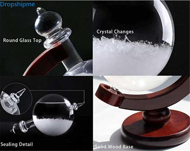 BowLift | Storm Glass Weather Predicting Forecast Bottle Crystal Desktop Barometer with Wooden Base