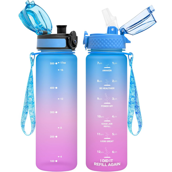 BowLift | Reusable Tritan plastic water bottle with straw & chug lids