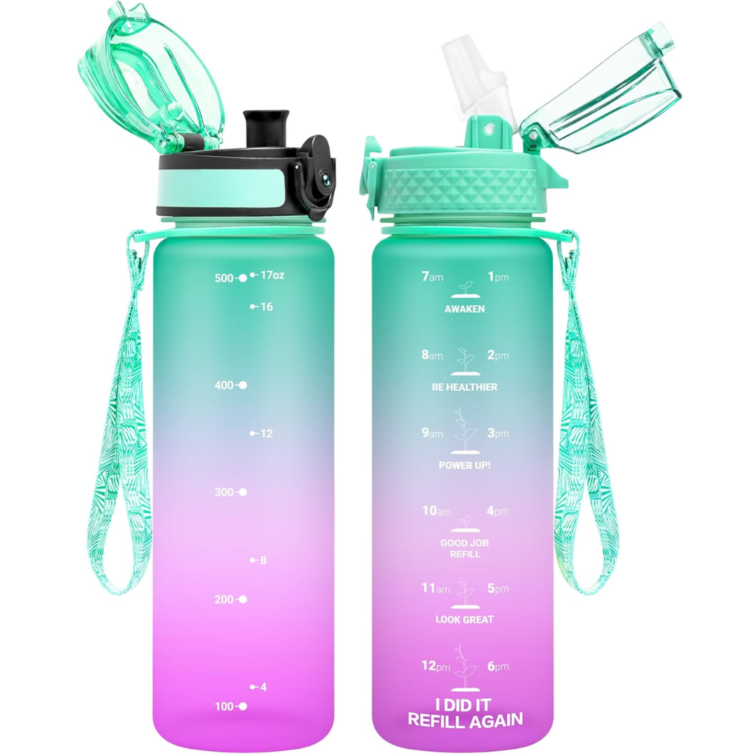 BowLift | Reusable Tritan plastic water bottle with straw & chug lids