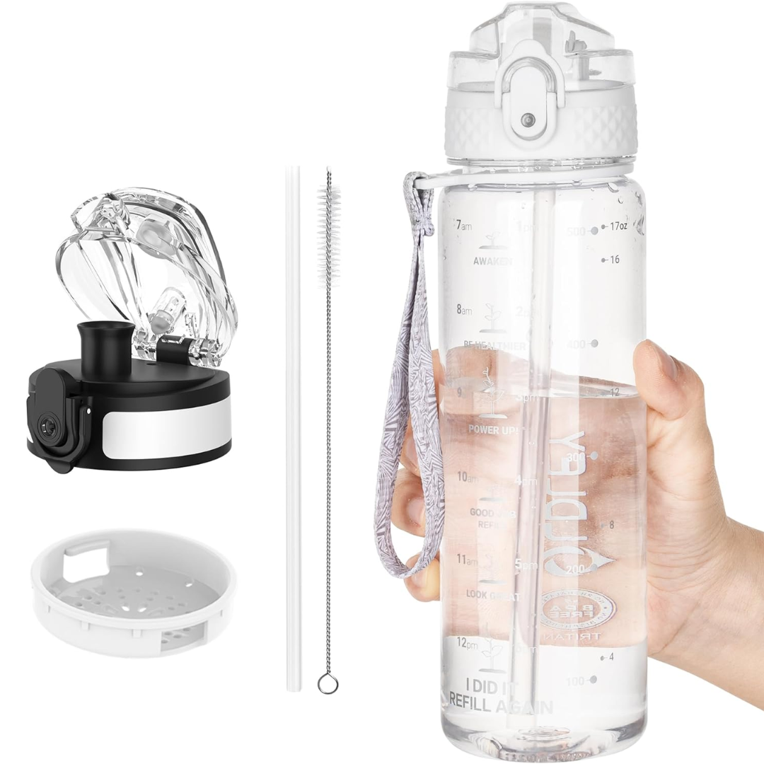 BowLift | Reusable Tritan plastic water bottle with straw & chug lids
