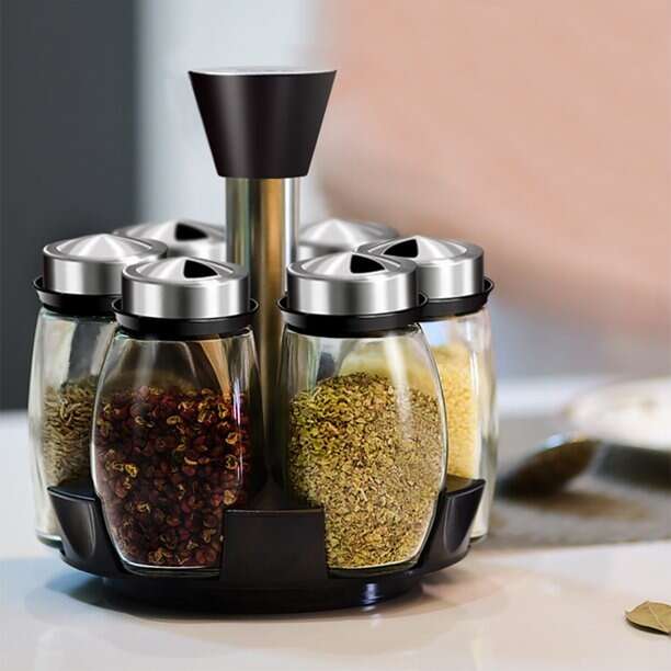 6Pcs Seasoning Spice Jar Rack 360 Rotating Bowlift