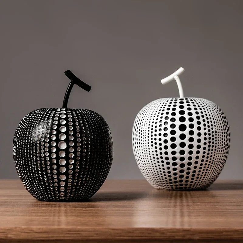 BowLift | MonoApple Apple Sculpture – black-and-white polka dot pattern