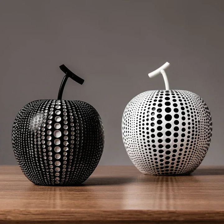 BowLift | MonoApple Apple Sculpture – black-and-white polka dot pattern