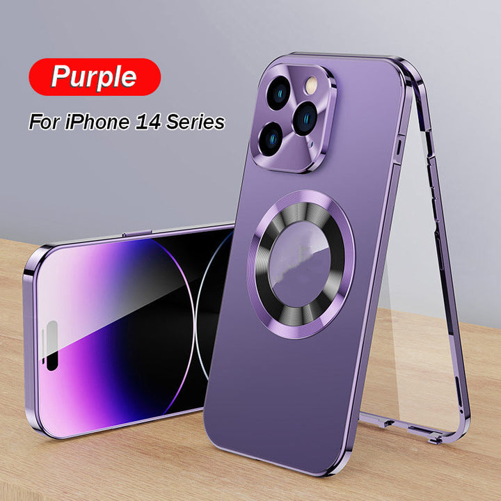 Double-sided magnetic phone case with galvanized glass Bowlift