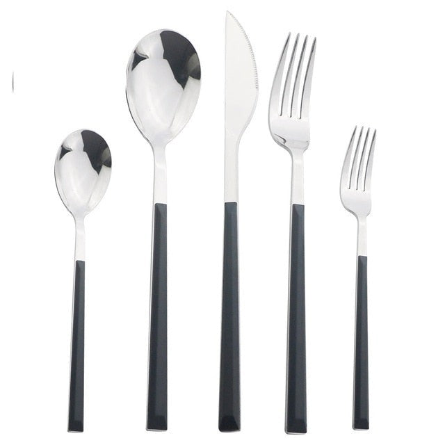 Stainless Steel Dinnerware Set Imitation Wood Marble Handle Set | Bowlift