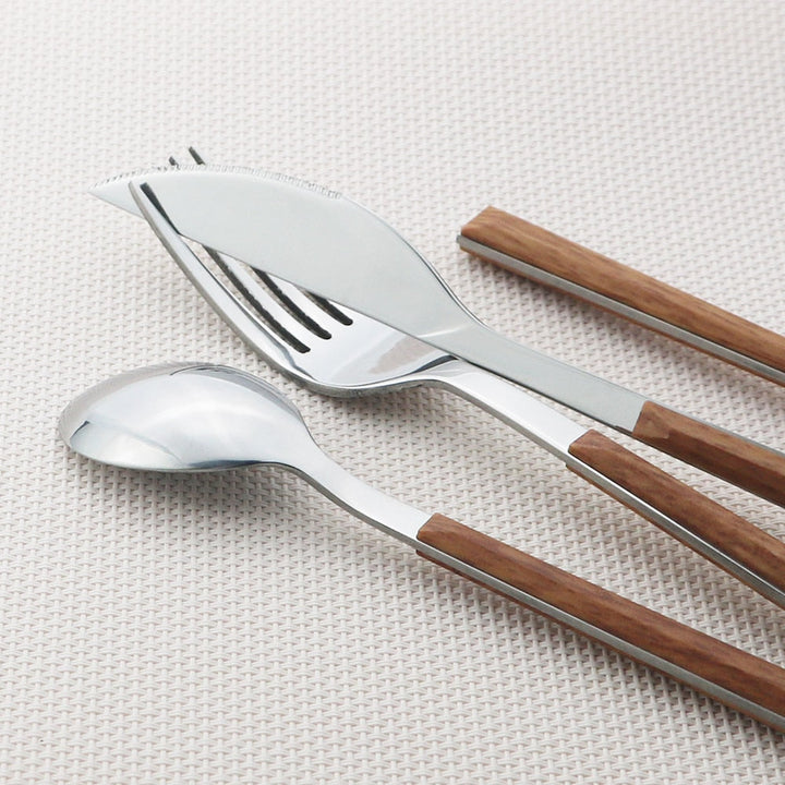 Stainless Steel Dinnerware Set Imitation Wood Marble Handle Set | Bowlift