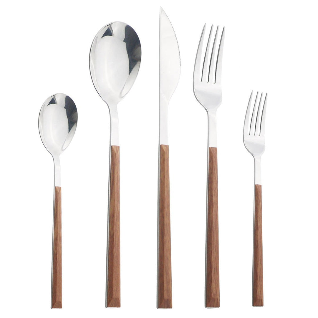 Stainless Steel Dinnerware Set Imitation Wood Marble Handle Set | Bowlift
