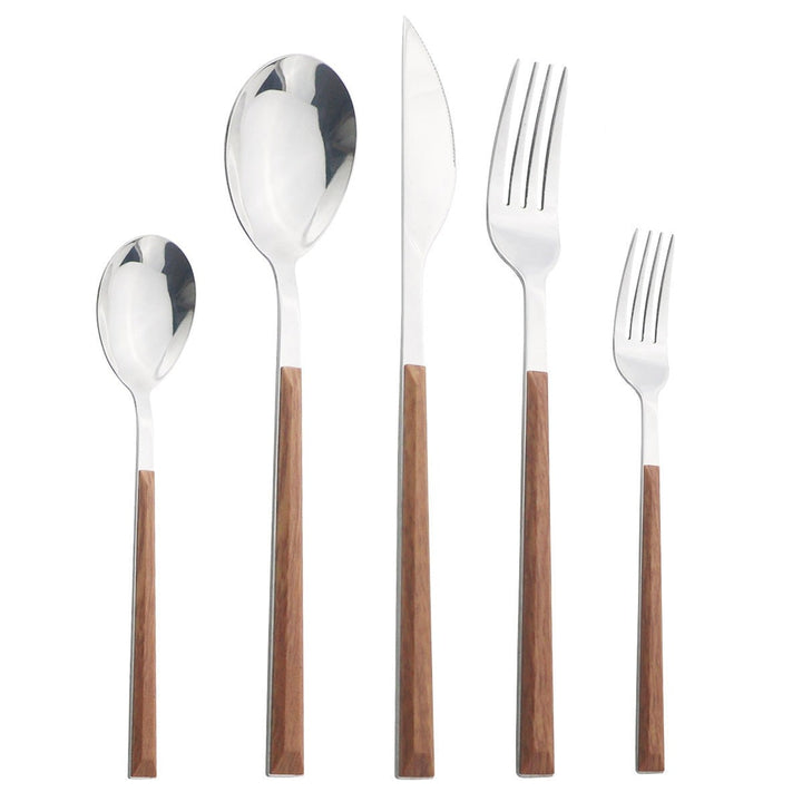 Stainless Steel Dinnerware Set Imitation Wood Marble Handle Set | Bowlift