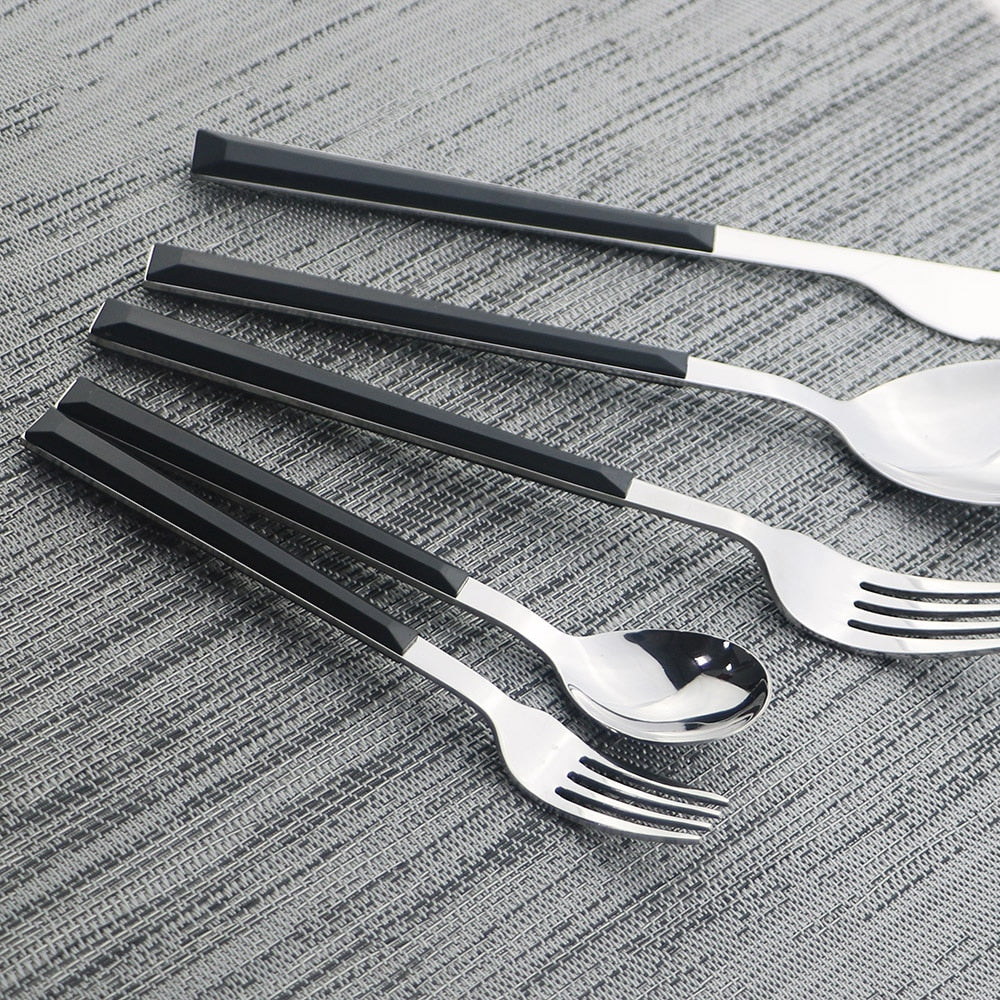 Stainless Steel Dinnerware Set Imitation Wood Marble Handle Set | Bowlift