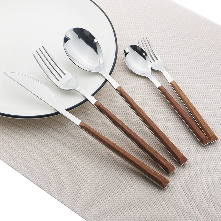 Stainless Steel Dinnerware Set Imitation Wood Marble Handle Set | Bowlift