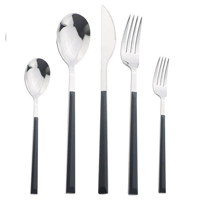 Stainless Steel Dinnerware Set Imitation Wood Marble Handle Set | Bowlift