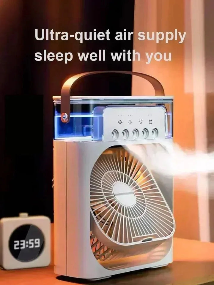 3-in-1 Portable Air Cooler with LED Lights – USB-Powered Desktop Fan, Humidifier & Night Light | Bowlift