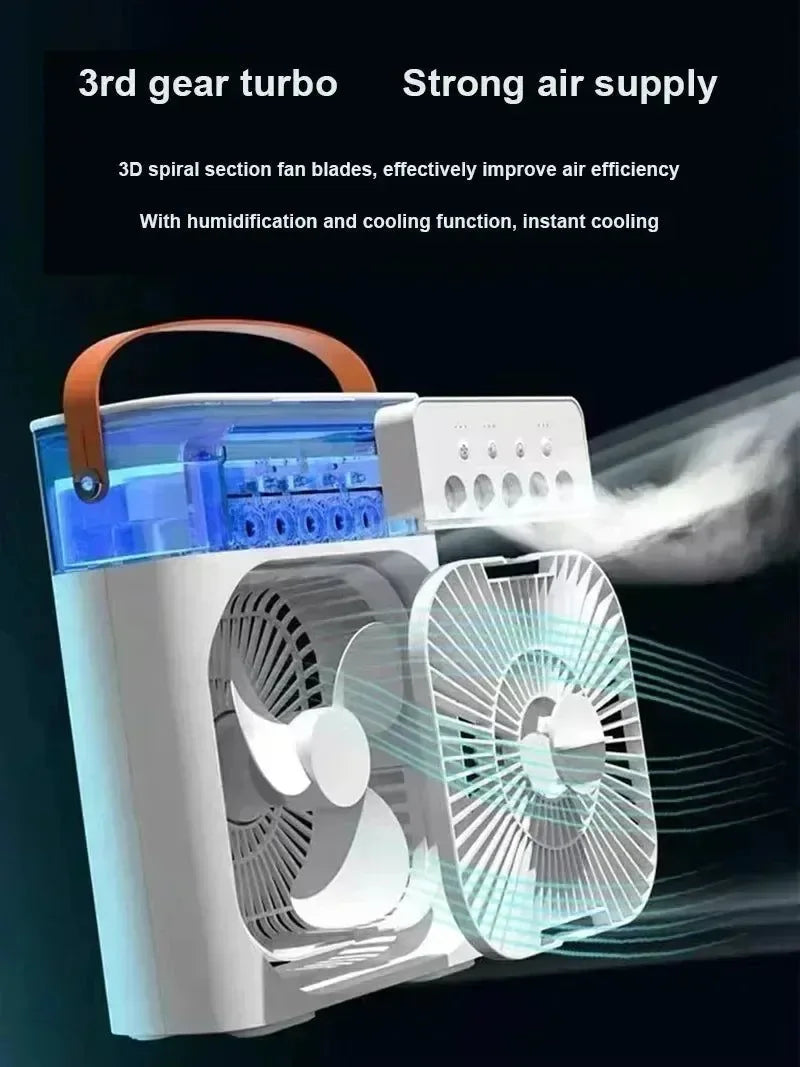 3-in-1 Portable Air Cooler with LED Lights – USB-Powered Desktop Fan, Humidifier & Night Light | Bowlift