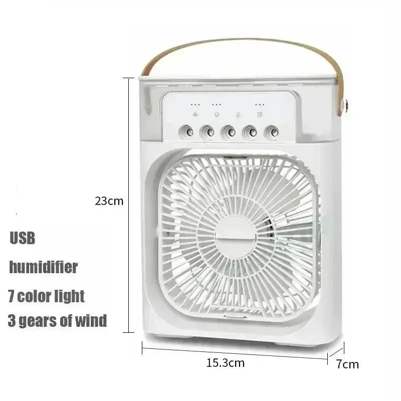 3-in-1 Portable Air Cooler with LED Lights – USB-Powered Desktop Fan, Humidifier & Night Light | Bowlift