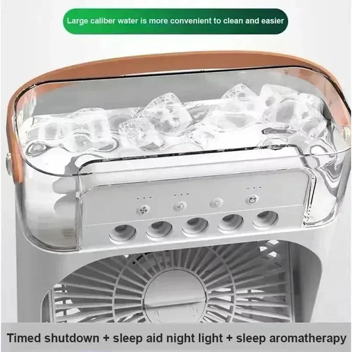 3-in-1 Portable Air Cooler with LED Lights – USB-Powered Desktop Fan, Humidifier & Night Light | Bowlift