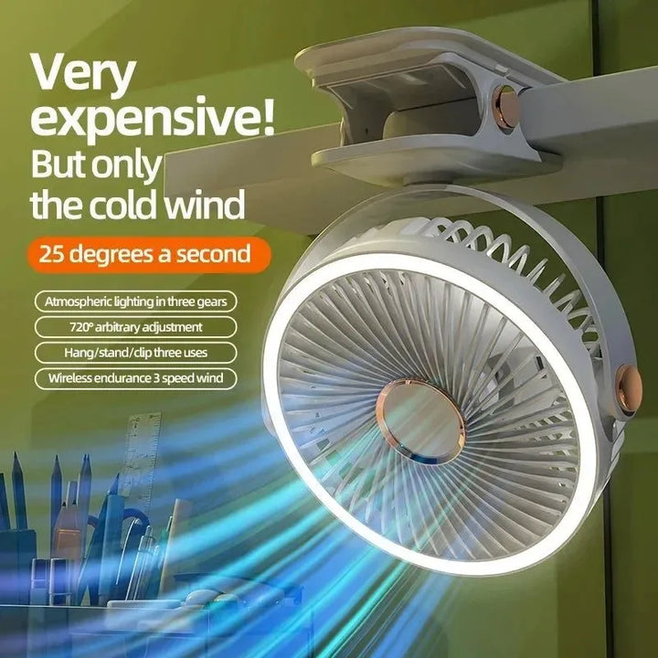 8000mAh Clip-on Fan 3 Speed Quiet Rechargeable Desktop Portable Air Circulator Wireless Fan | Bowlift