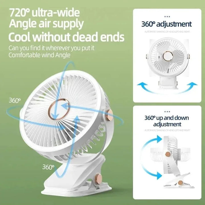 8000mAh Clip-on Fan 3 Speed Quiet Rechargeable Desktop Portable Air Circulator Wireless Fan | Bowlift