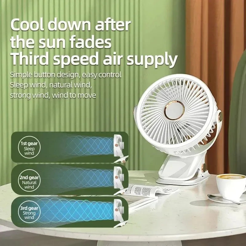 8000mAh Clip-on Fan 3 Speed Quiet Rechargeable Desktop Portable Air Circulator Wireless Fan | Bowlift