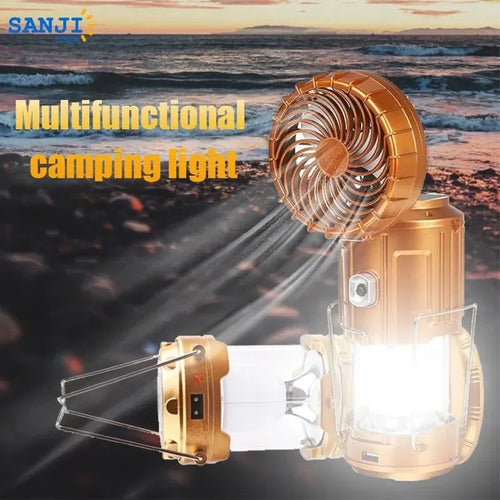 Multifunctional Led Camping Light Rechargeable Camping Lamp Solar Power Charging Portable Fan Lantern Emergency Outdoor Lighting | Bowlift