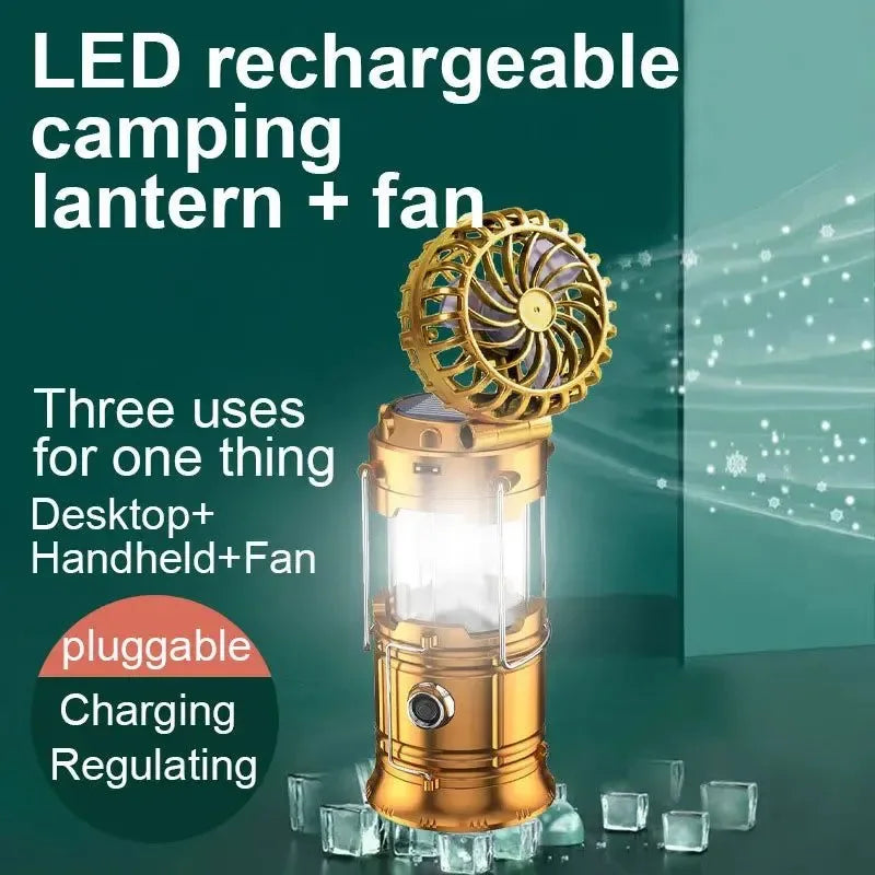 Multifunctional Led Camping Light Rechargeable Camping Lamp Solar Power Charging Portable Fan Lantern Emergency Outdoor Lighting | Bowlift