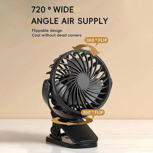 Rechargeable 720° Rotating Clip Fan with Nightlight – Portable & Versatile Cooling Solution | Bowlift