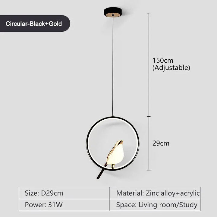 BowLift | Circle Pendant Lamp with Bird Motifs – Modern Lighting Fixture for Home Decor & Unique Ceiling Design
