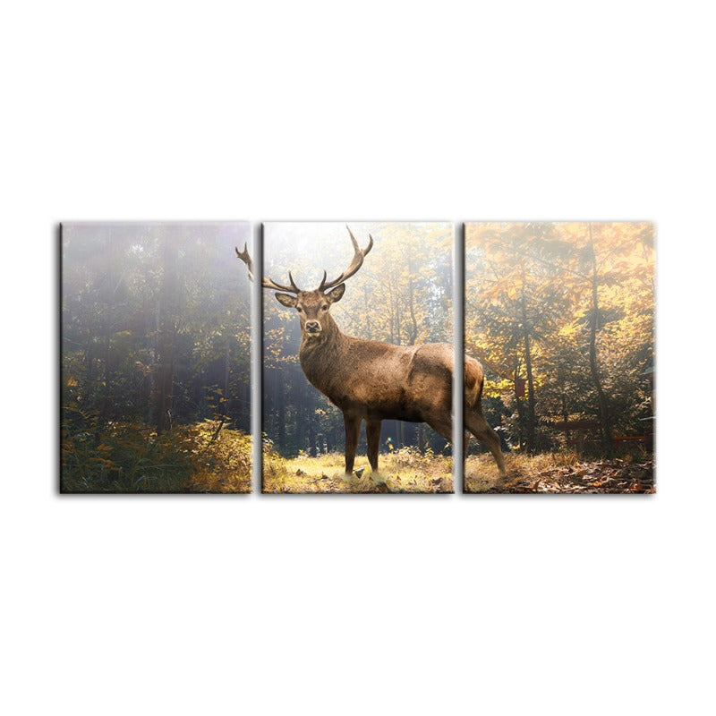 Majestic Deer in the Woods-Canvas Wall Art Painting 3 Pieces | Bowlift