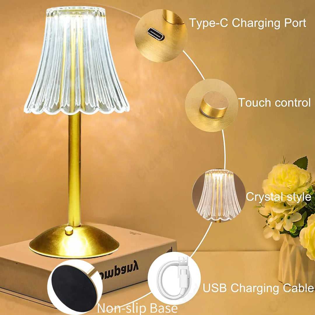 BowLift | Wireless Table Lamp with Crystal Decor and Dimmable Lighting - GlamLight