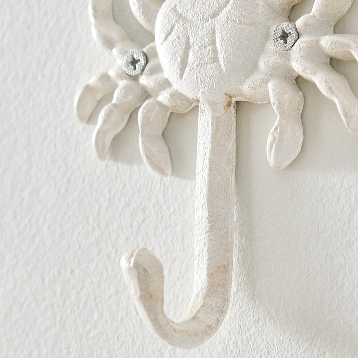 BowLift | White Cast Iron Nautical Ocean Figure Sculpture Decorative Utility Wall Hook Set of 3 - Shell, Crab, Seahorse